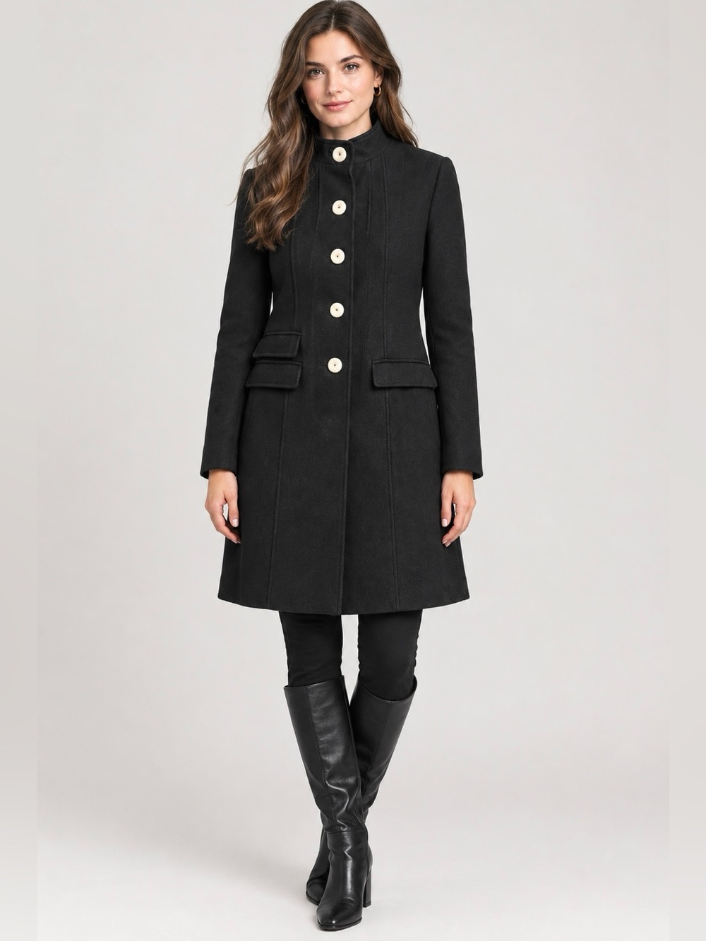 French Connection Classic Black 100% Cotton Shell Mid-length Coat